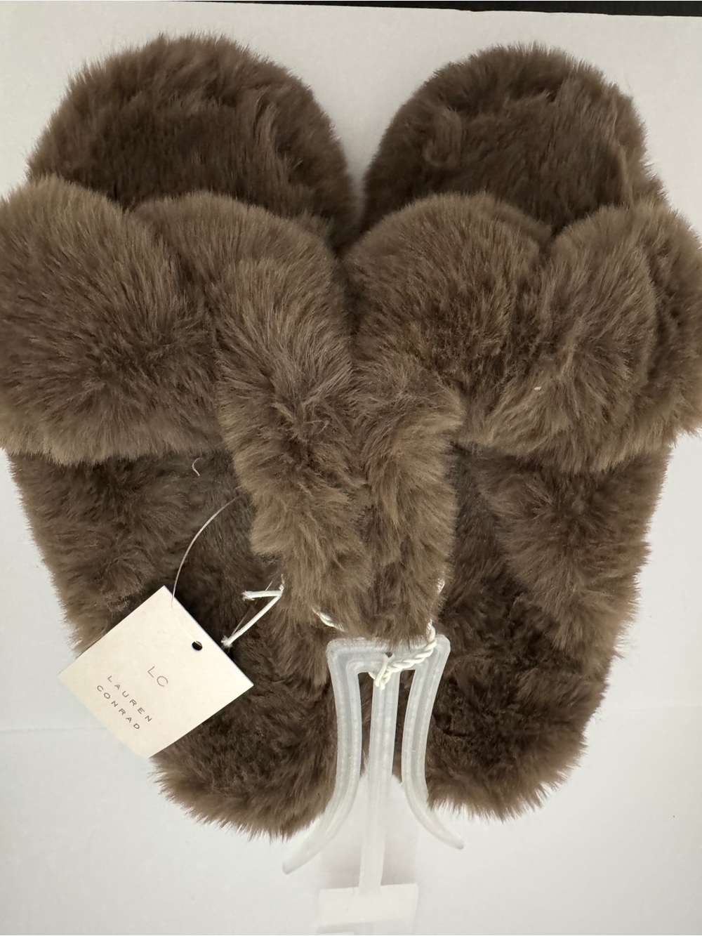 LC Lauren Conrad Plush Brown Faux Fur Slide Slippers